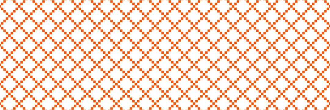 Warm orange pixel argyle diamond mesh pattern. Geometric lattice texture perfect for autumn themes, energetic backgrounds, and modern digital art.