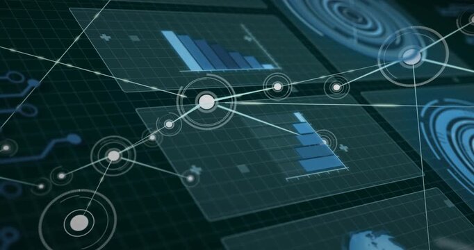Second node appearing, data net expanding with links and pulsing rings showing metrics growth