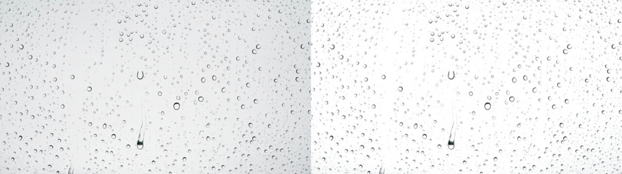 Transparent rain droplets on glass window texture overlay