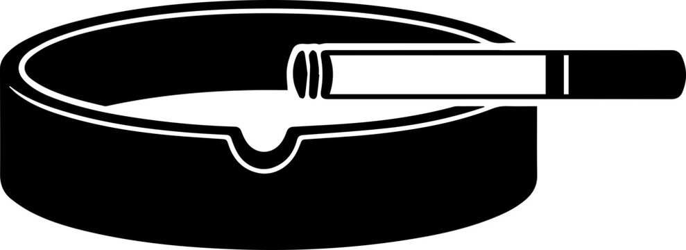 Simple ashtray illustration with cigarette for anti-smoking campaign or health awareness initiative in minimal black and white design