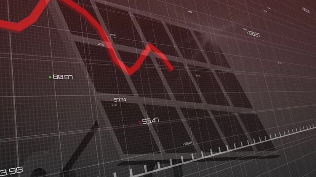 Red polyline entering upper-left and oscillating across tilted 3D grid, showing numeric readouts
