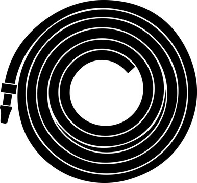 Neatly coiled black garden hose ready for watering tasks, symbolizing outdoor convenience and summer chores.