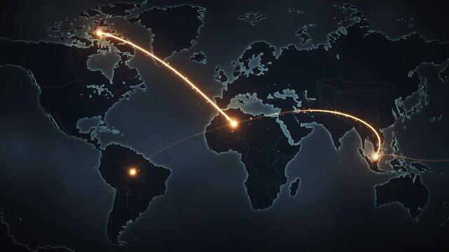 Stylized map showing streak launching from South America, connecting hubs and visualizing tech net
