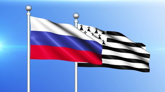 Russia and Brittany National Flag Waving on Pole Loop
