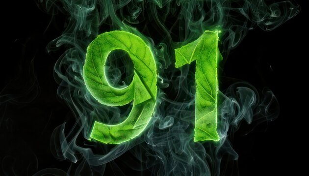 Green number 91 with smoke effect on black background.
