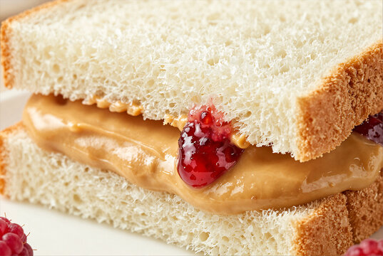 Appetizing Close-up of Raspberry Jam Drip on PB and J Stack