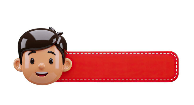 3D Cartoon Boy Head with Red Banner