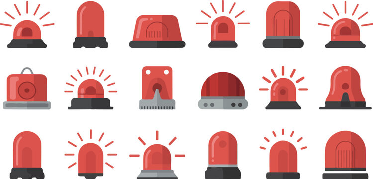 Emergency siren and flashing warning light set, red alarm beacon for urgent situations.