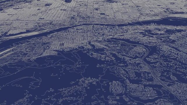 3D looped animation of city - Portland Oregon USA