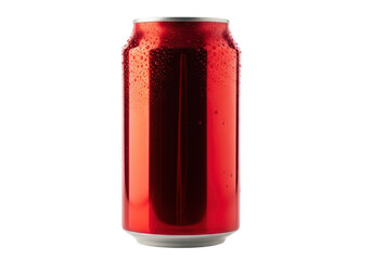 Obraz premium Red aluminum soda can with water droplets isolated on transparent background