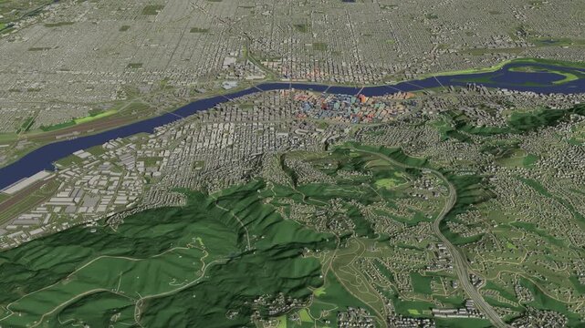 3D looped animation of city - Portland Oregon USA