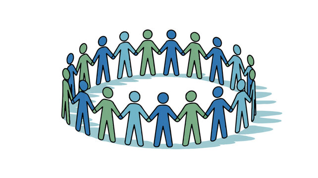group of people holding hands in a circle on white background