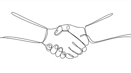 Fototapeta premium Handshake between two people in a single line drawing style