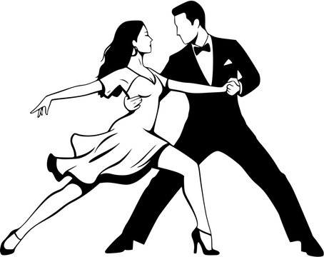 Elegant Tango: A Black and White Illustration of Passionate Dance Partners