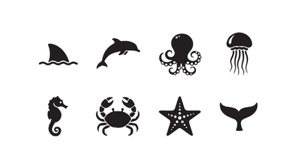 Marine Life and Ocean Creature Icons Set © Tisdk Studio