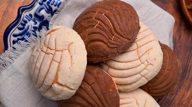 Mexican bakery, a rustic plate with conchas bread