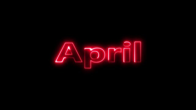 April neon sign glows on black background.