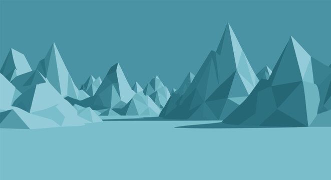 Modern vector illustration of a tranquil abstract low-polygon landscape with geometric peaks and valleys.