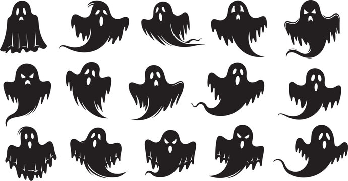 Collection of spooky ghost silhouettes for Halloween designs