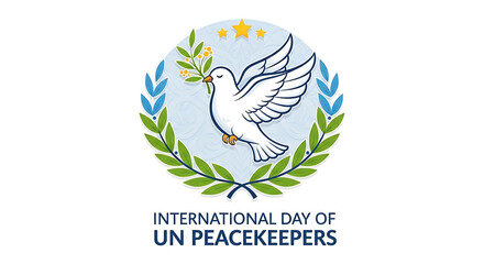 Fototapeta premium International day of un peacekeepers logo with dove and laurel wreath