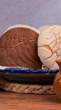 Classic Mexican breakfast, sweet conchas with sugar crust