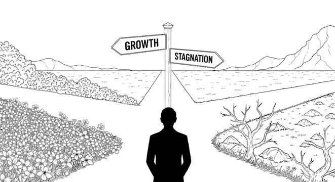 Conceptual illustration of decision making with growth and stagnation choices