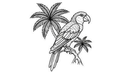 Naklejka premium Detailed illustration of a parrot perched on a palm tree branch