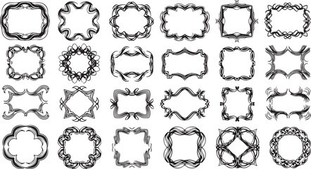 Obraz premium Collection of ornate black and white border frames and shapes