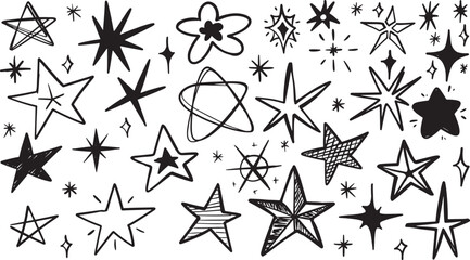Obraz premium Doodle star set. Hand drawn vector stars and sparkles symbols
