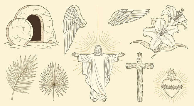 Religious Symbols Collection: Resurrection Cross Lily Palm Heart and Wings