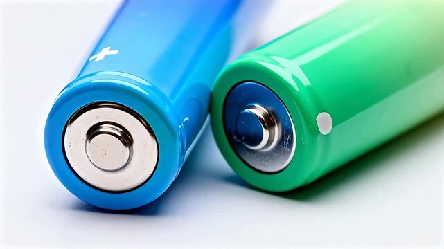 Closeup of blue and green batteries
