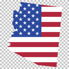 Fototapeta premium Map of Arizona featuring the United States flag design, isolated on transparent background for geography and infographic purposes.