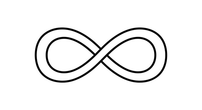 Minimalist black outline infinity symbol isolated on a white background, representing endlessness, eternity, and limitless concepts