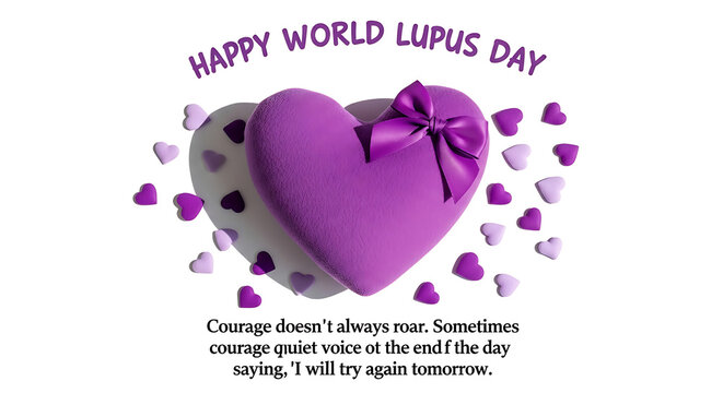 Purple heart with bow and small hearts isolated on white background for world lupus day