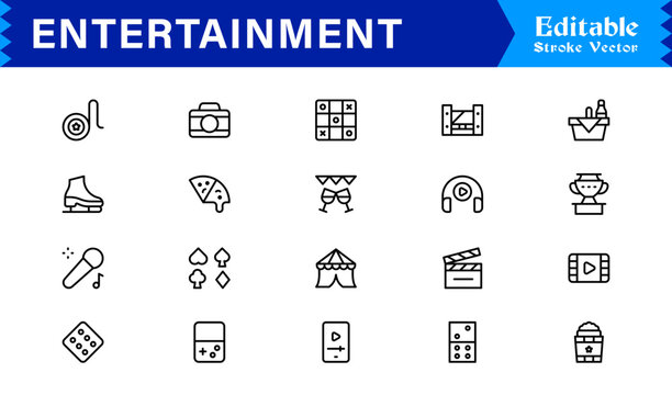 Entertainment Line Icon Collection Unique Minimalist Designs for Media, Gaming, and Streaming