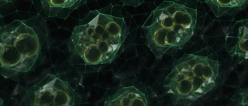 Leaf Cell Interior. Plant Cells & Micro-Nature (Scientific Visualization). Science Visualization. a detailed 3D visualization of plant leaf cells with visible cell walls and chloroplasts

