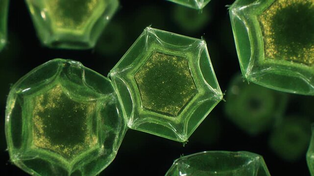 Leaf Cell Interior. Plant Cells & Micro-Nature (Scientific Visualization). Science Visualization. a detailed 3D visualization of plant leaf cells with visible cell walls and chloroplasts
