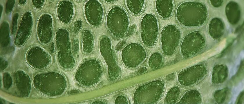 Leaf Vein Cellular View. Plant Cells & Micro-Nature (Scientific Visualization). Botanical Visualization. a microscopic visualization of leaf veins composed of plant cells, set in a scientific space

