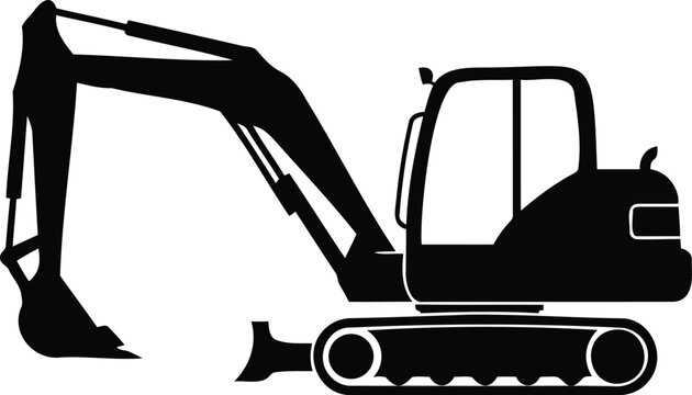 Compact Tracked Mini Excavator Construction Vector Silhouette