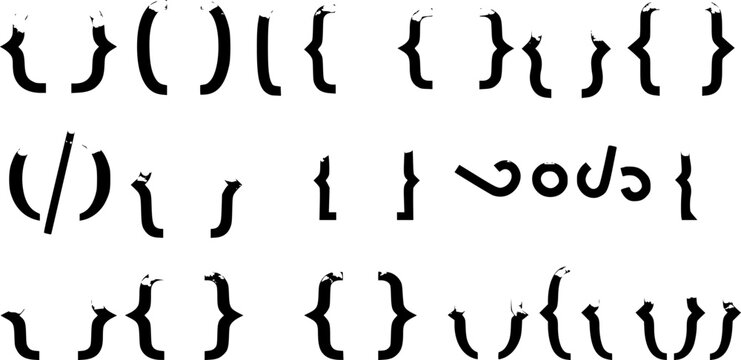 Abstract Grunge Vector Collection of Distressed Brackets, Parentheses, and Typographic Punctuation Symbols