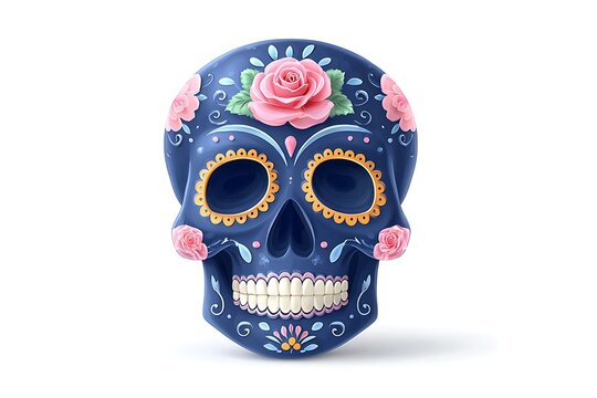 Colorful Sugar Skull Decoration with Floral Details.