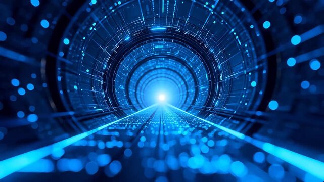 Futuristic blue digital tunnel