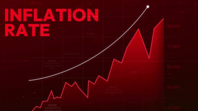 Increasing inflation rate concept 4k animation represented with red graph showing upward trend.