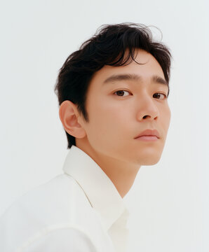 日本人, 男性, 20代, ジェンダーレス, 美肌, 白背景, 透明感, ポートレート, 清潔感, 爽やか, メンズ美容, スキンケア, メンズコスメ, 健康的, ナチュラル, 中性, 黒髪, ショートヘア, 白, シャツ, 抜け感, コスメ, 基礎化粧品, 素肌, ツヤ肌, 輝き, 潤い, 美白, 美男子, コピースペース, 切り抜き, 広告素材, 1人, 若い, ミニマル, ウェブ素材, ライ