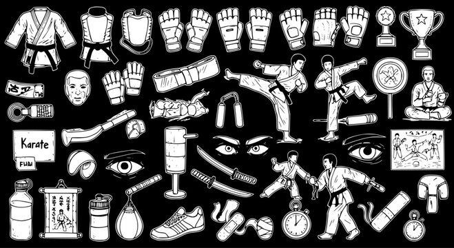 Karate Black and White Doodle Collection: Martial Arts Symbols