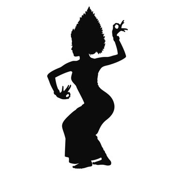 Traditional Apsara Dancer Silhouette in Elegant Pose Isolated on White Background