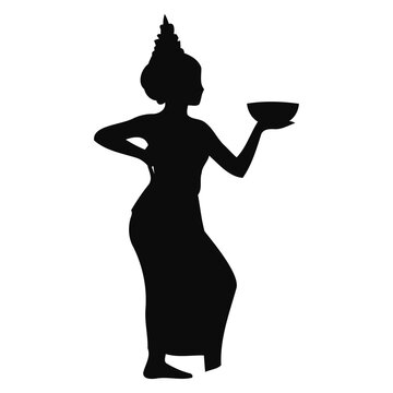Traditional Southeast Asian Dancer Silhouette with Offering Bowl