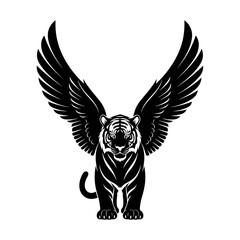 Fototapeta premium Majestic winged tiger illustration symbolizing power, freedom, and mythic strength, a striking creature design for fantasy and emblem art