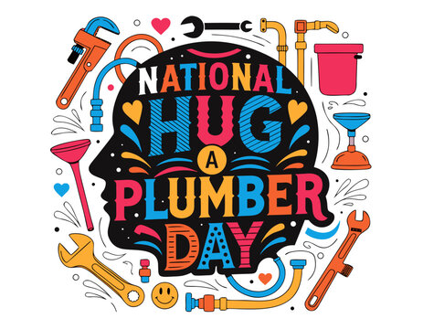 National Hug a Plumber Day Vector Illustration, Appreciation for Plumbers, Plumbing Profession Celebration Isolated on White Background