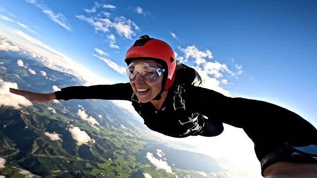 Skydiver in freefall with open arms.